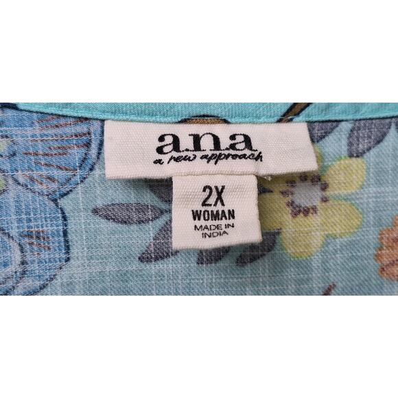 a.n.a. Tiered Short Cottage Dress 100% Cotton Floral Turquoise Blue Orange Sz 2X - Picture 2 of 12